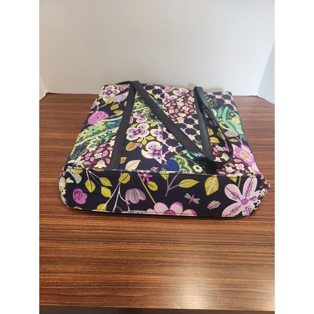 RETIRED VERA BRADLEY TALL TOTE FLORAL NIGHTINGALE PURPLE BLACK FLORAL‎ PURSE